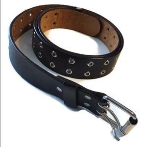 Unisex Belt Brown Leather Double Silver Grommets